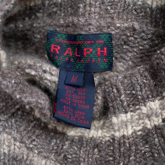 Exclusive Hand Knit Ralph Lauren Vtg Wool Sweater sz M unisex Brown Fair Isle - Picture 8 of 11